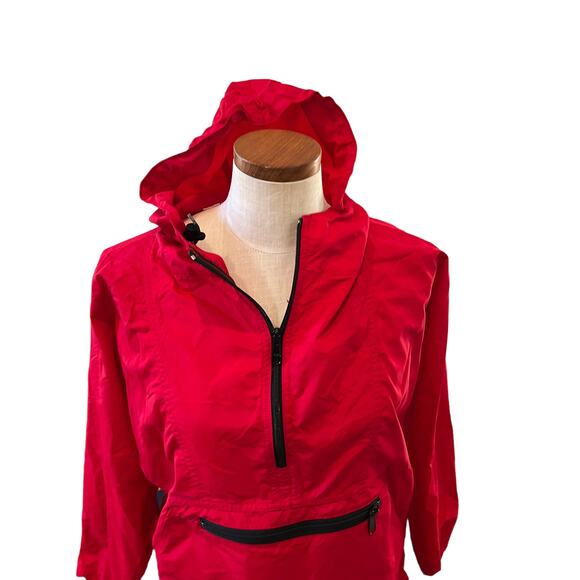 Vintage 80s LL Bean Red Kangaroo Pocket Hooded Windbreaker S - Picture 3 of 8